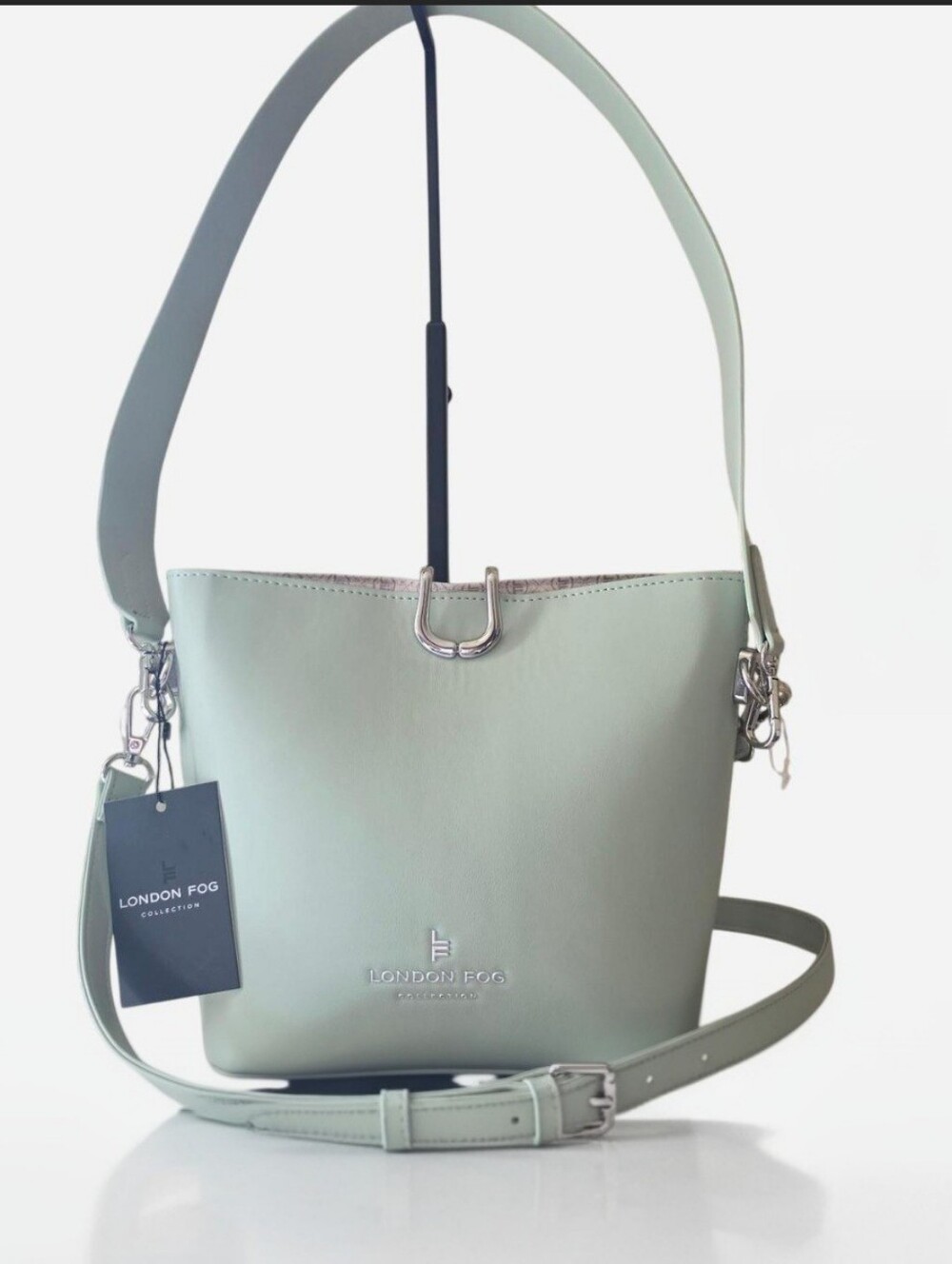 London Fog Willow Clasp Crossbody Bucket Bag - Sage Green NWT